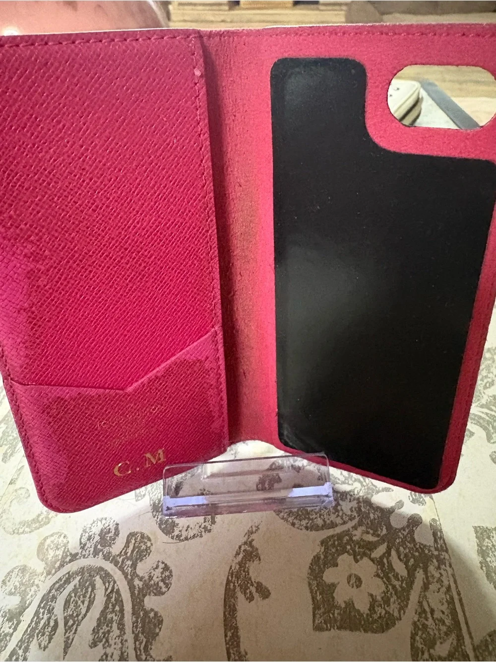 Louis Vuitton Monogram Phone Folio with Bright Pink Interior